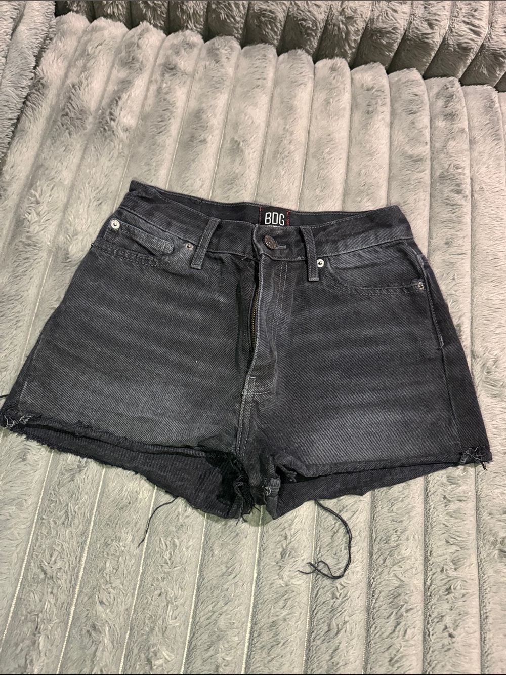 BDG Black High-Rise Raw Hem Denim Shorts